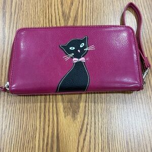 Rosetti Zip-Around Cat Design Women's Wallet Checkbook Holder Purple Pink Black